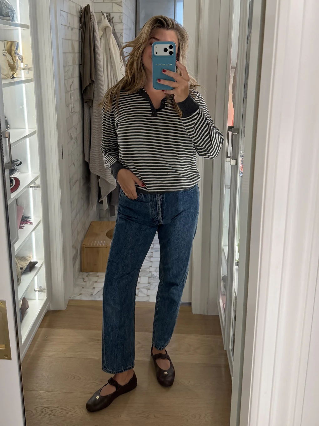 striped sweater pose